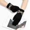 Ladies' Bow Winter Cycling and Driving Warm Finger Gloves Outdoor Sports Sheepskin Fleece Gloves