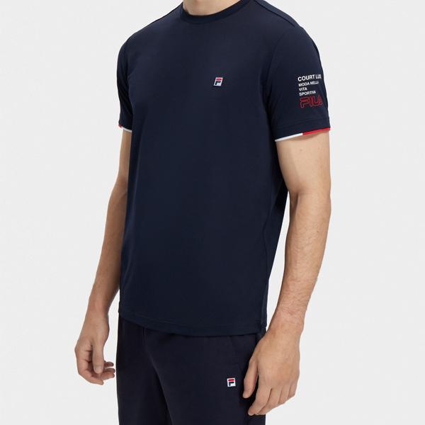 Fila Ss23 Теннисная спортивная футболка с коротким рукавом и круглым вырезом для мужчин Топы Темно-синий A11M323104FNV