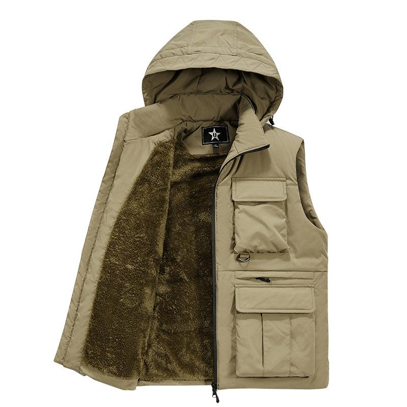 Осенне-зимний мужской жилет из утолщенного бархата для людей среднего возраста, базовый теплый повседневный жилет, спортивный жилет с несколькими карманами для активного отдыха