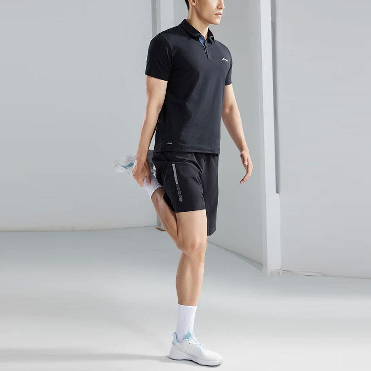 Li-Ning Рубашка поло с коротким рукавом и логотипом Pure Color, мужские топы, черный APLT123-1