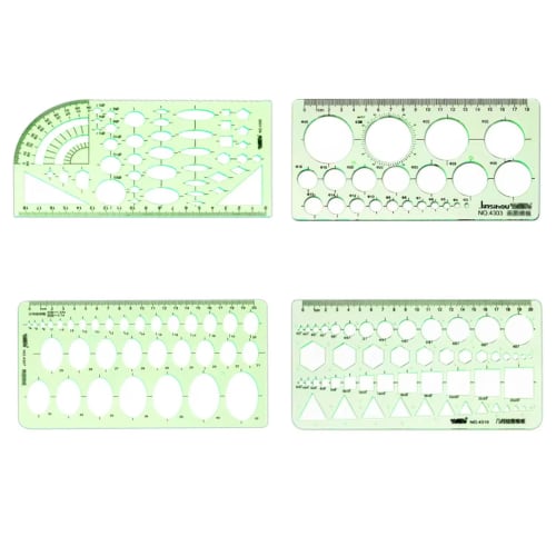 Fcliqzod888 4-Piece Ruler Set, Template, Circle Ruler, Design, Drafting Ruler Set, General Purpose, Combination, Transparent, Multi-Function, Includes