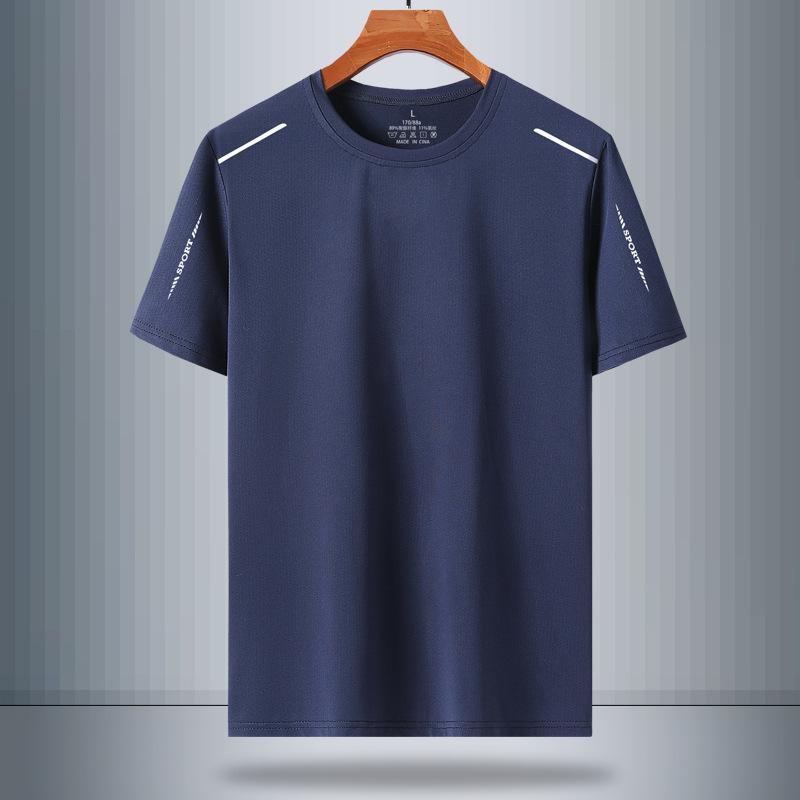 Quick-Dry Ice Silk Short Sleeve T-shirt Men's Summer Loose Plus Size Breathable T-shirt Round Neck Half Sleeve Mesh Sport Top