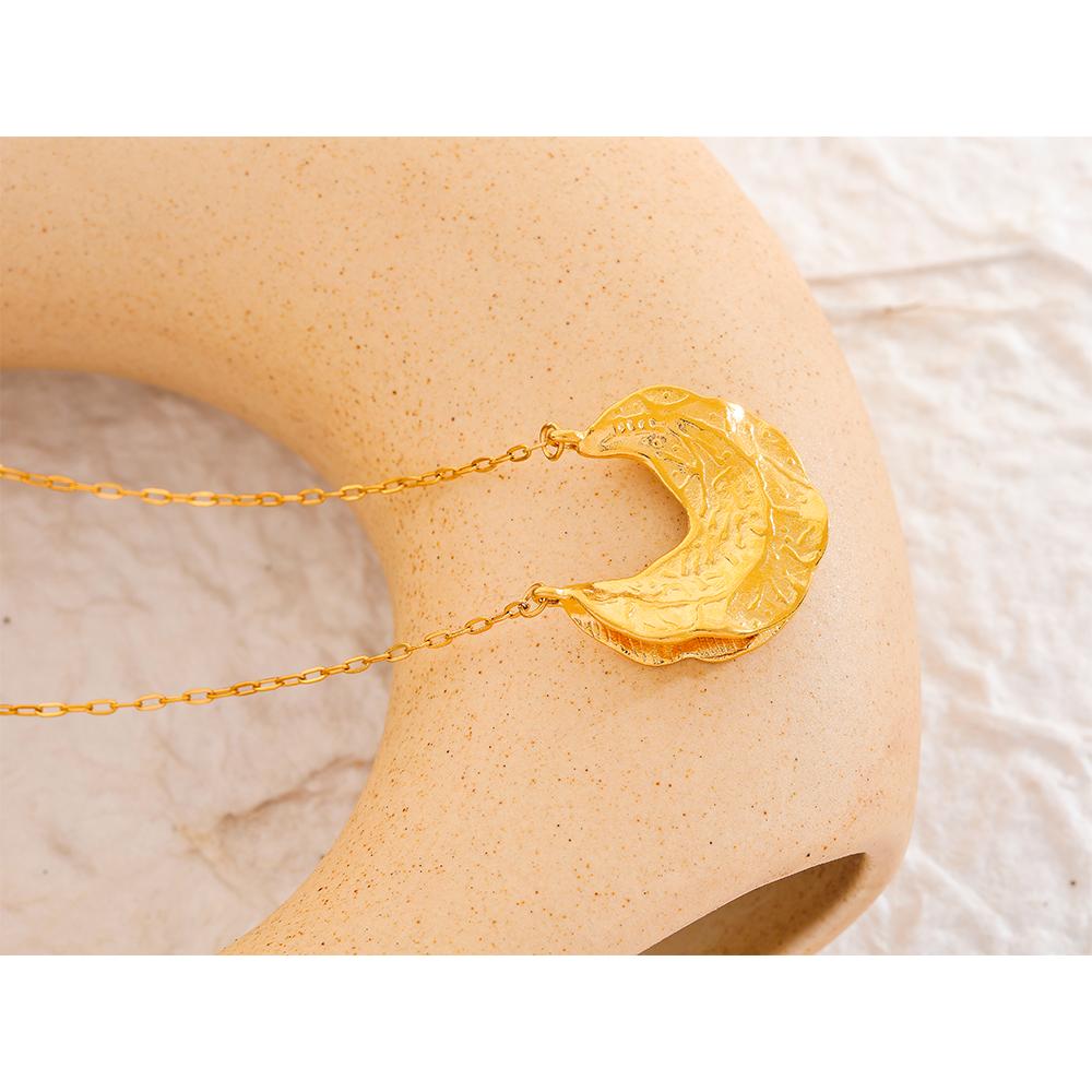 Yhpup Statement Stainless Steel Fashion Geometric Crescent Moon Pendant Necklace Women Gold Color Waterproof Charm Jewelry New