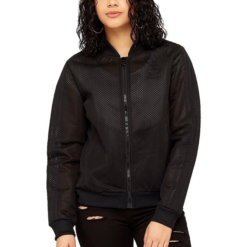 Adidas Оригинальная однотонная сетчатая куртка с логотипом и принтом в виде буквы, воротник-стойка, женские куртки черного цвета CV5798