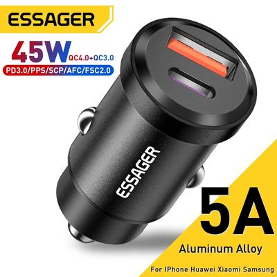 Essager Автомобильное зарядное устройство USB 45 Вт QC 4.0 PD 3.0 SCP 5A USB Type C Быстрая зарядка для iPhone 14 13 12 Pro Huawei Xiaomi Samsung S22 Ultra