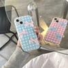 Ins корейский 3d розовый синий бант решетчатый мягкий чехол для телефона для Iphone 14 12 11 13 Pro Max 11 12 13 14 защитная задняя крышка для милой девушки