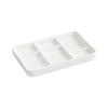 White rectangular multi-compartment ceramic seasoning compartments plate, dipping sauce, side dishes, barbecue sauce dish