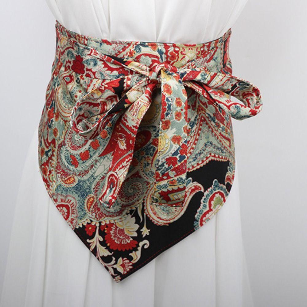Embroidered Printing Floral Triangular Belt Chinese Style Bohemia Wide Waistband Party