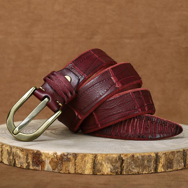 Трендовый нож с отметками, утолщенный ремень из натуральной кожи первого слоя, мужской, из натуральной кожи, с пряжкой-пином, ретро-стиль Ins, ремень для старых джинсов