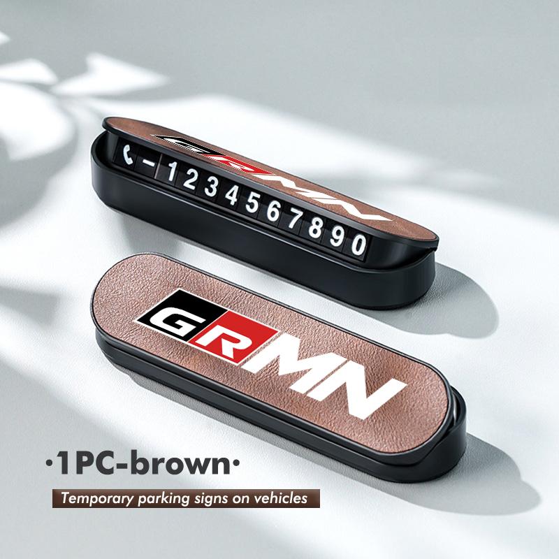 cnkym4 Suede Leather Car Temporary Parking Card Phone Number Plate For Toyota GR MN Corolla Yaris Aygo Prius RAV4 Crown CHR Camry