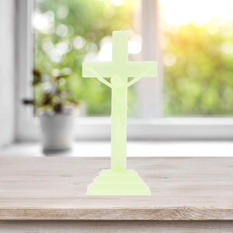 Luminous Jesus Cross Adornment Home Decor Religious Gift Retro Table Nament Wall Hanging Festive Party Supplies