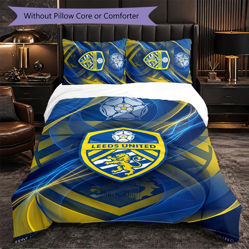 Футбольный комплект постельного белья Leeds United из 3 предметов Мягкий пододеяльник с наволочками Набивной комплект для декора спальни для дома