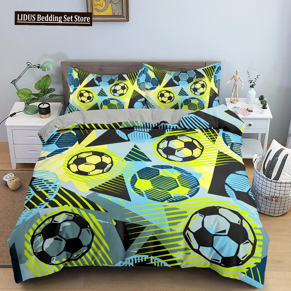 Цветной Футбольный Постельный Комплект Мальчики Девочки Полуторный Двуспальный Размер Пододеяльник Наволочка Кровать Детский Взрослый Мода Домашний Текстиль