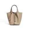 Silver-buckle Leather Women's Bag, Vegetable Basket Bag, Fashionable Handbag, Lychee Pattern Bucket Bag, Ladies' Bag