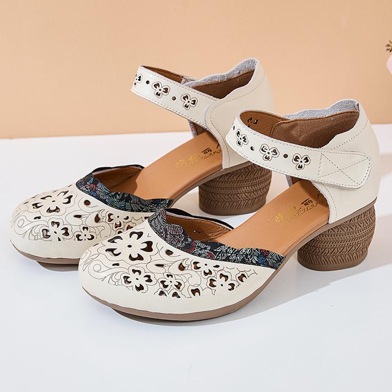 Fashion GKTINOO 2025 New Women Sandals Summer Genuine Leather Hollow Thick Heels Sandals Retro Non-slip Round Toe Casual Soft Sole Shoes