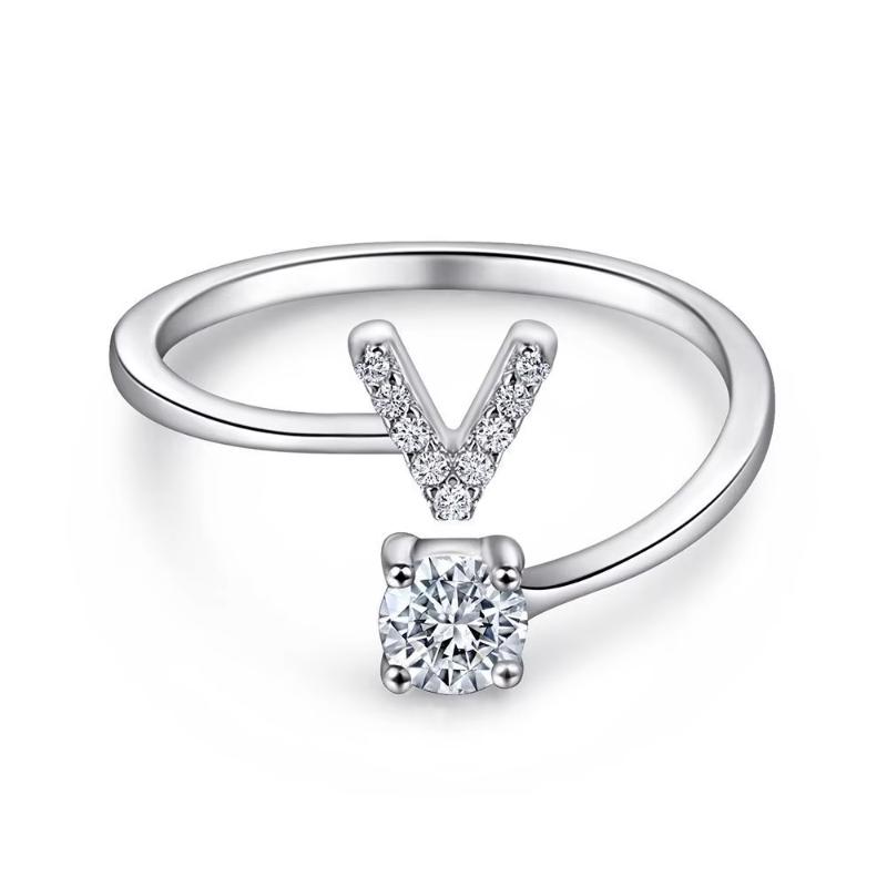 1 шт. Открытое кольцо Блестящие украшения Подходит для ношения в несколько рядов Аксессуары Милая тема с буквами Идеальный подарок Свободная комбинация Кольца на заказ Серебро