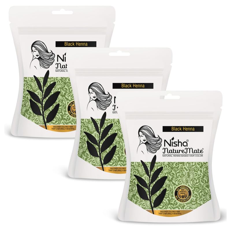Nisha Nature Mate Хна для волос Черный Порошок 45 г X Упаковка из 3 штук Без аммиака Стойкая Травяная Краска для волос Для натурального блеска