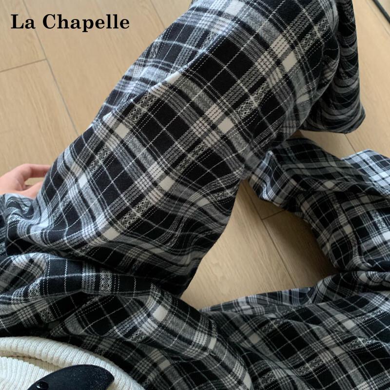 La Chapelle Women's High-Waisted Plaid Wide-Leg Pants
