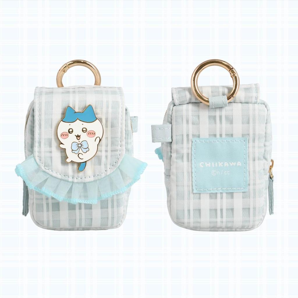 Shobido Chiikawa Check Series Mini Pouch with Carabiner Bicolor Cat