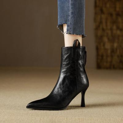Мода 2025 Новые Осенние Женские Ботинки Обувь из Натуральной Кожи для Женщин Остроносые Ботинки на Тонком Каблуке На Молнии Короткие Ботинки Ботинки на Супер Высоком Каблуке