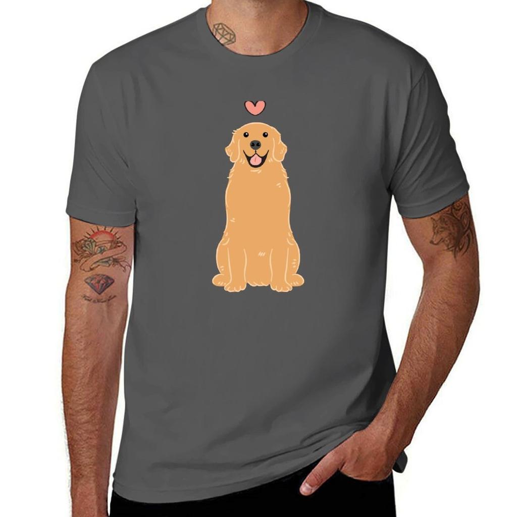Love Golden Retriever Black Background Tshirt Plus Size All Match Tee Shirt
