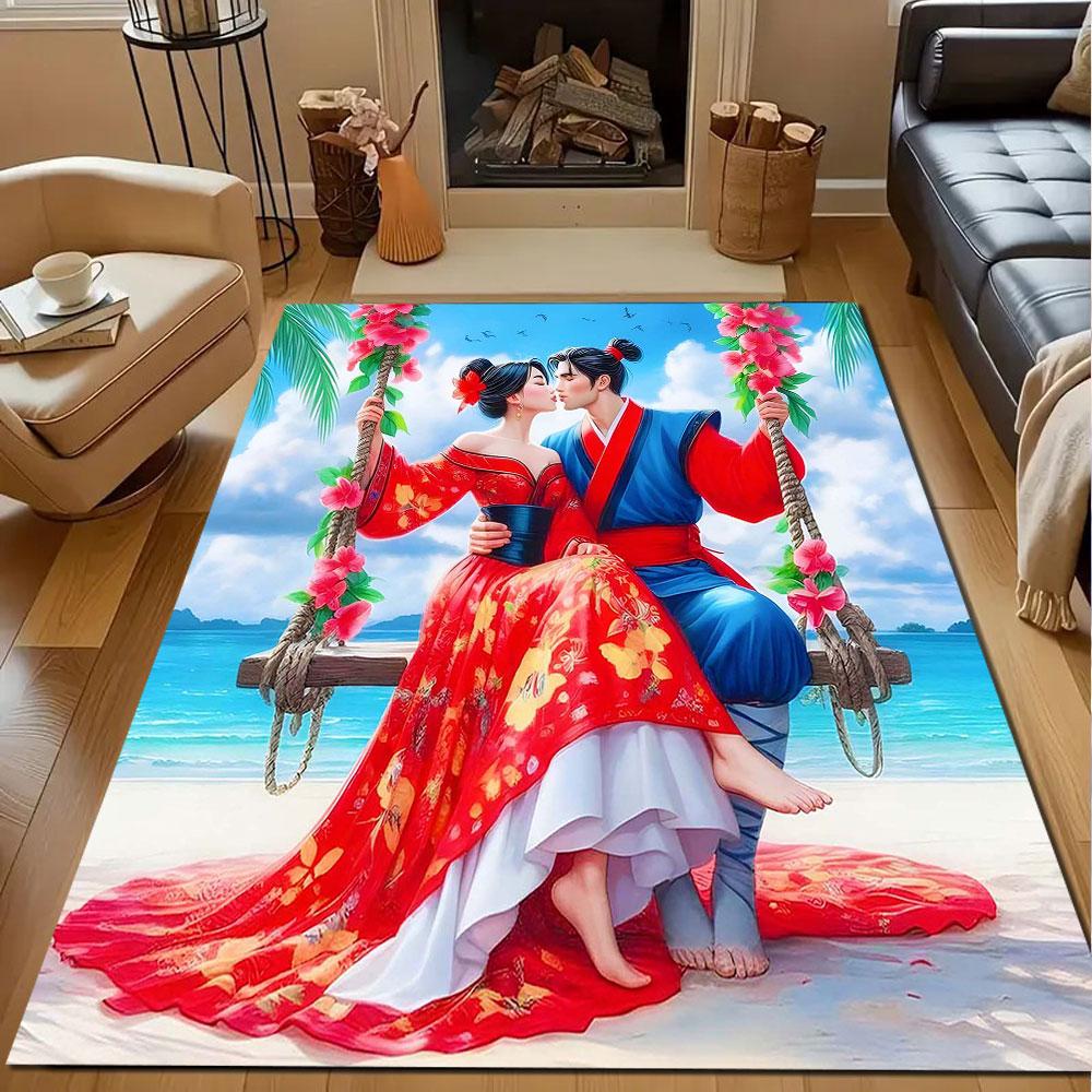 Romantic Beach Swing Scene Patterned carpet, non slip mat suitable for living room and bedroom sofas