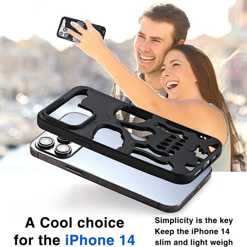 Cool Hollow 3D Skull Phone Case for iPhone 16 15 14 Plus 13 12 11 Pro Max Plating Gothic Skeleton Design Shockproof Cover
