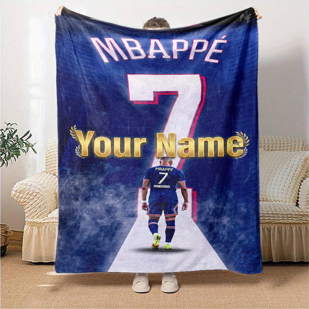 Mbappé Personalized Name Blanket Cozy Customizable Blanket Soft & Cozy for Seaside Sofa Couch Office Chair for All Occasions