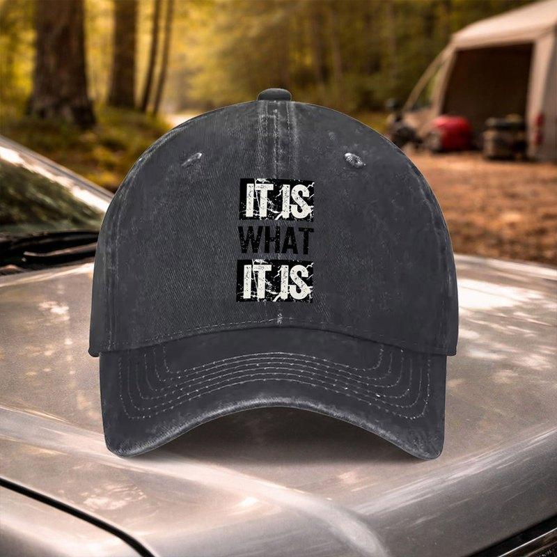 IT IS WHAT IT IS Vintage Washed Adjustable Baseball Cap for Unisex Women Lightweight Unisex Hat for Festivals Parties Travel