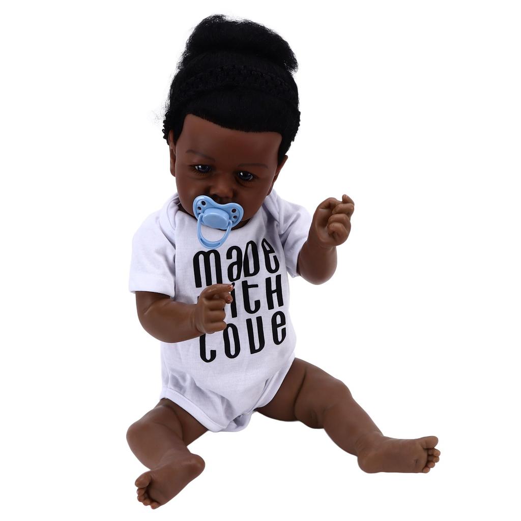 24-дюймовая изысканная кукла-девочка, афроамериканская черная кожа, виниловая кукла-новорожденная с повязкой для волос