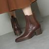Французские остроносые ретро ботильоны на толстом каблуке женские 2025 осень и зима коровья кожа высокий каблук челси универсальные и стройнящие ботинки мартин
