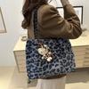 Street Style Leopard Print Plush Tote Bag With Magnetic Closure For Casual Daily Use