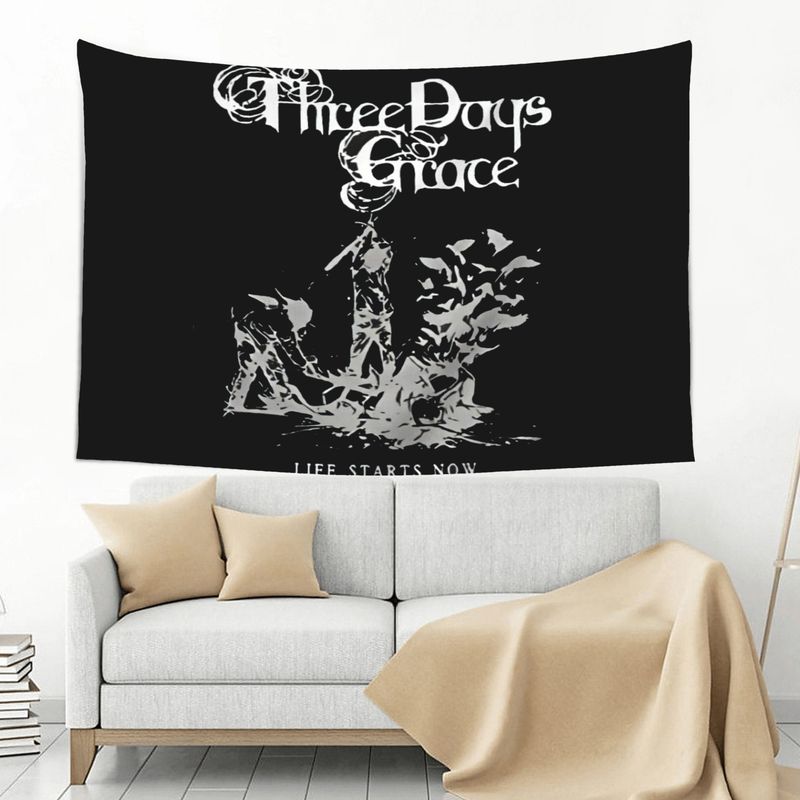 Three Days Grace Rock Band Black White Gothic Text Tapestry, Edgy Wall Hanging for Trendy Room Decor