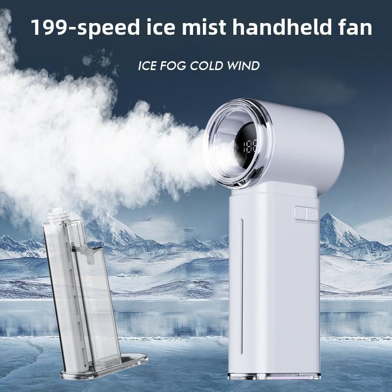 199-Speed Ice Mist Handheld Fan 4000mAh Portable Multifunctional Electric Turbo Fan One-Touch Spray Pocket Fan