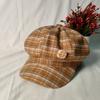 Retro plaid octagonal hat women's autumn and winter warm new versatile fashion painter hat show face little beret