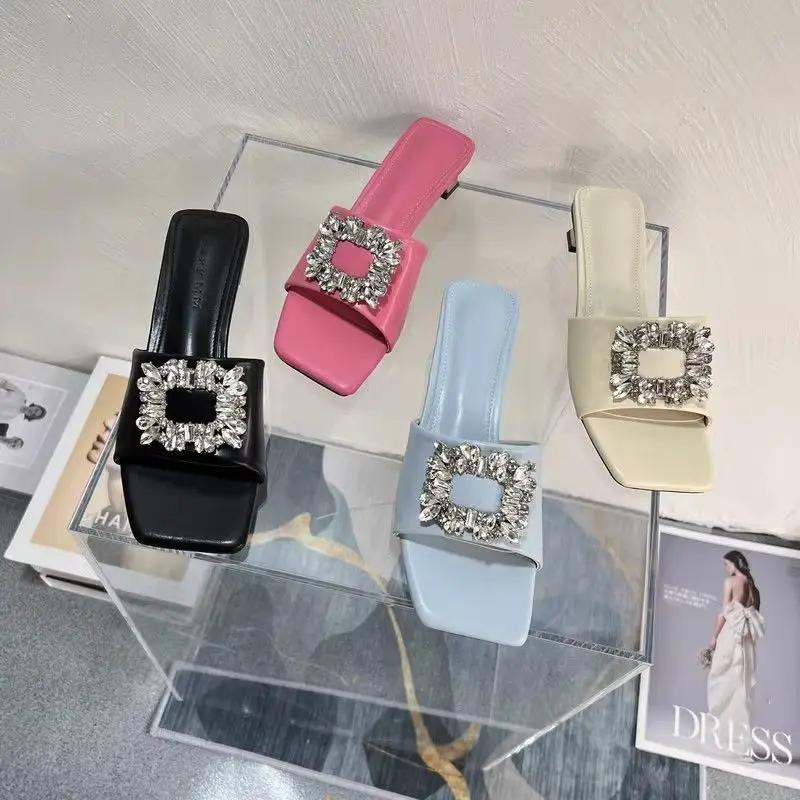 Fashion With Heel Women's Slippers and Ladies Sandals Open Toe Slides 2025 Trend H Sandal Wholesale Slip-resistant Luxury Stylish Shoes