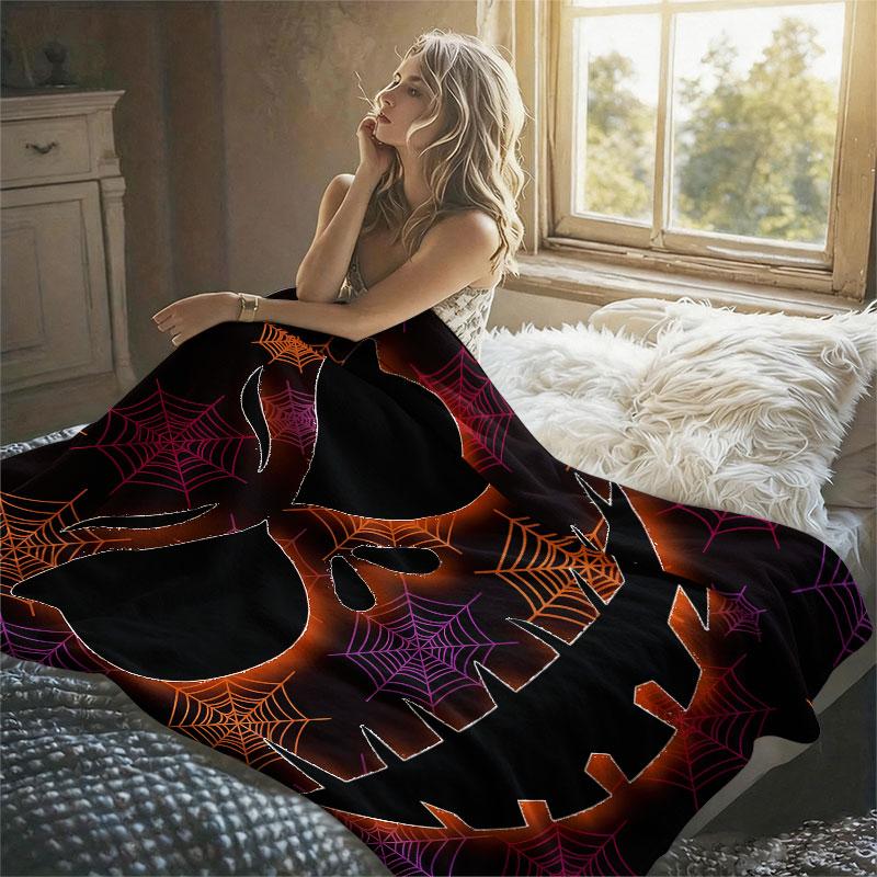 Pumpkin Spider Web Art Flannel Blanket Warm Soft Halloween Christmas Decorative Couch Warm Cozy All-Season Gift