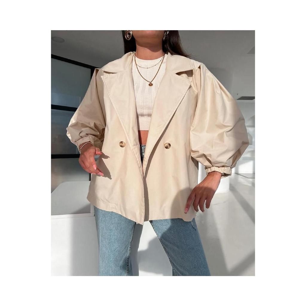 Oversize Balloon Sleeve Short Trench Coat
