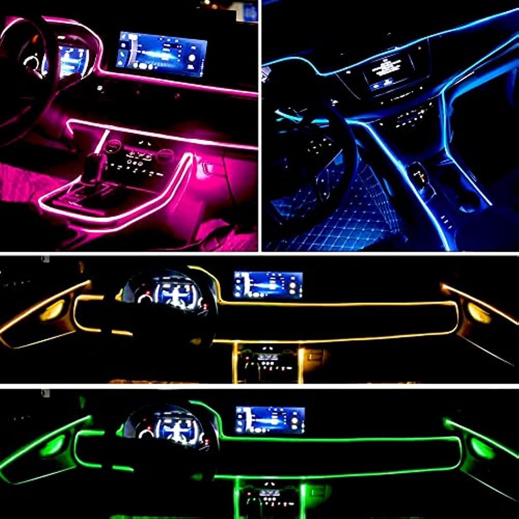 Внутренние светодиодные ленты автомобиля с беспроводным приложением и дистанционным управлением RGB 5 в 1 комплектах окружающего освещения с 236-дюймовым оптоволоконным кабелем 16 миллионов цветов автомобиля