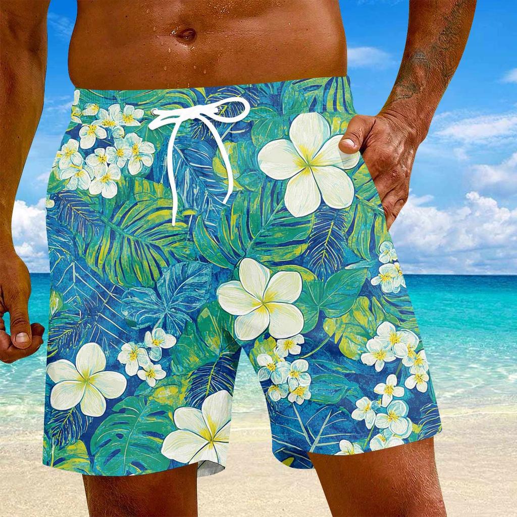 Men's Fashion Hawaiian Print Elastic-Waisted Casual Yoga Pants Beach Shorts