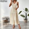 Женская мода лето весна однотонный принт без рукавов с v-образным вырезом и высокой талией повседневные платья