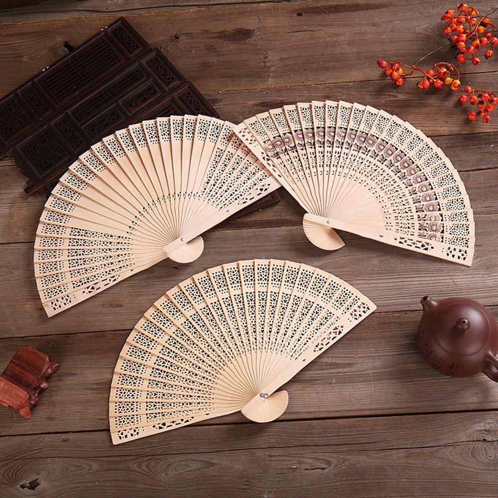 Wooden Bamboo Folding Fan Engraved Hollow Wooden Fan New Hand Held Fan Women