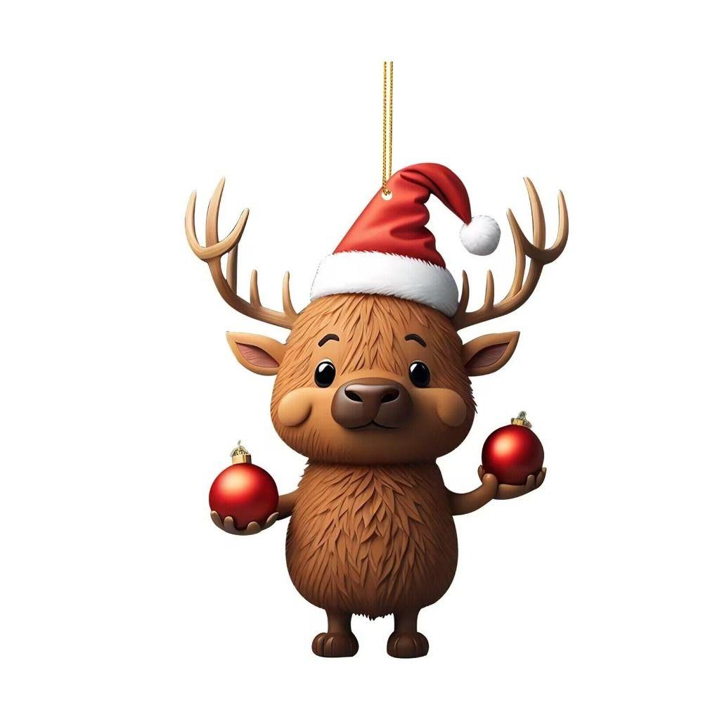 Cute Elk Hanging Oranments Cartoon Acrylic Christmas Elk Fashion Xmas Tree Elk Pendants Home Decor