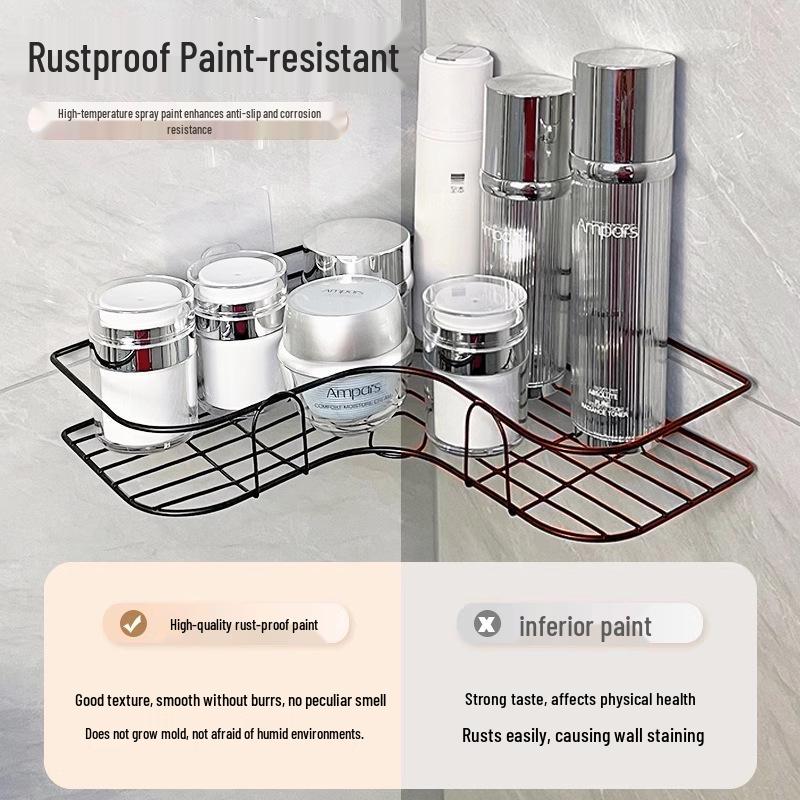 Угловая настенная полка для ванной комнаты, крепление без сверления, стойка для хранения умывальника