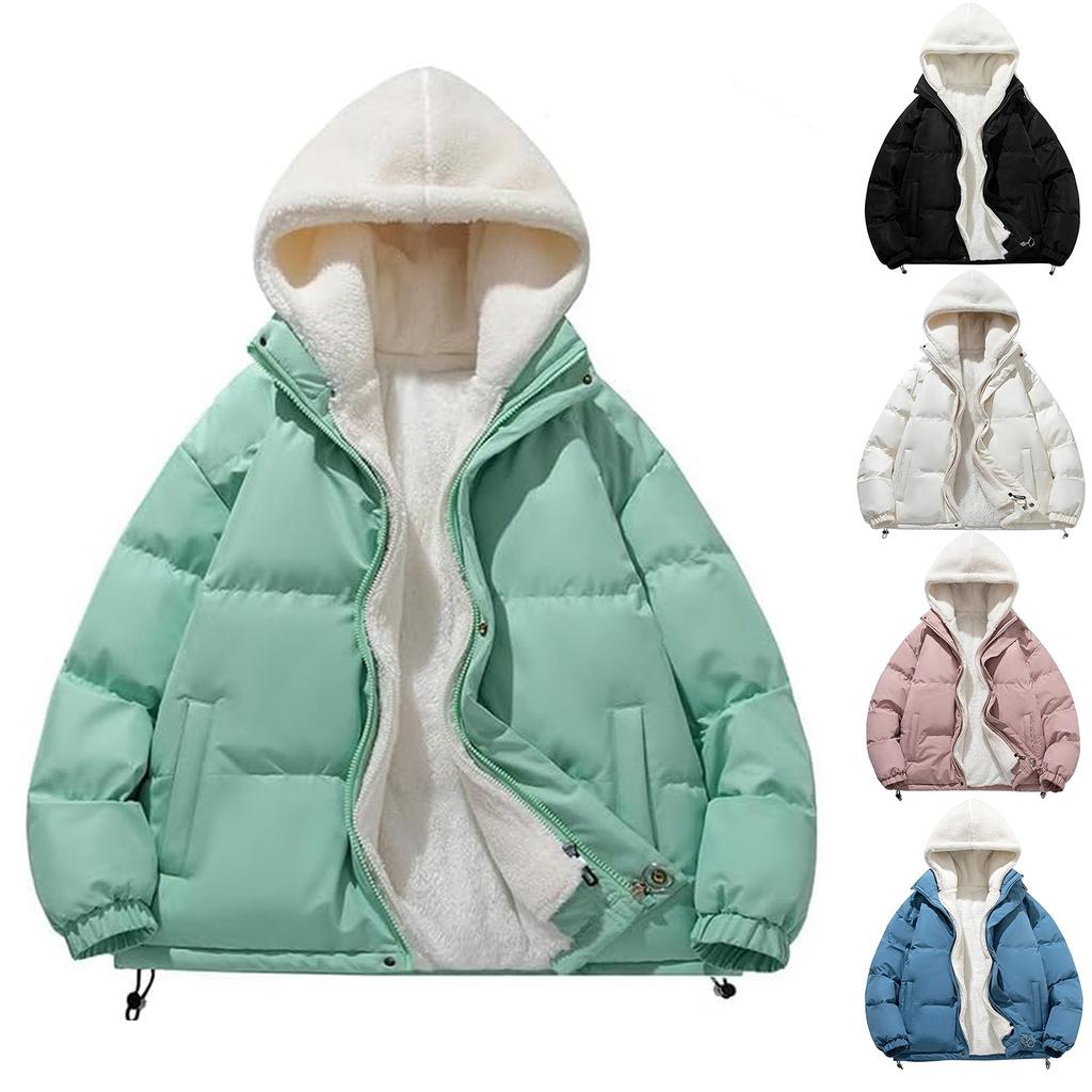 Mens Casual Fashion Trend Hooded Padded  Loose Lamb Wool Padded Jacket