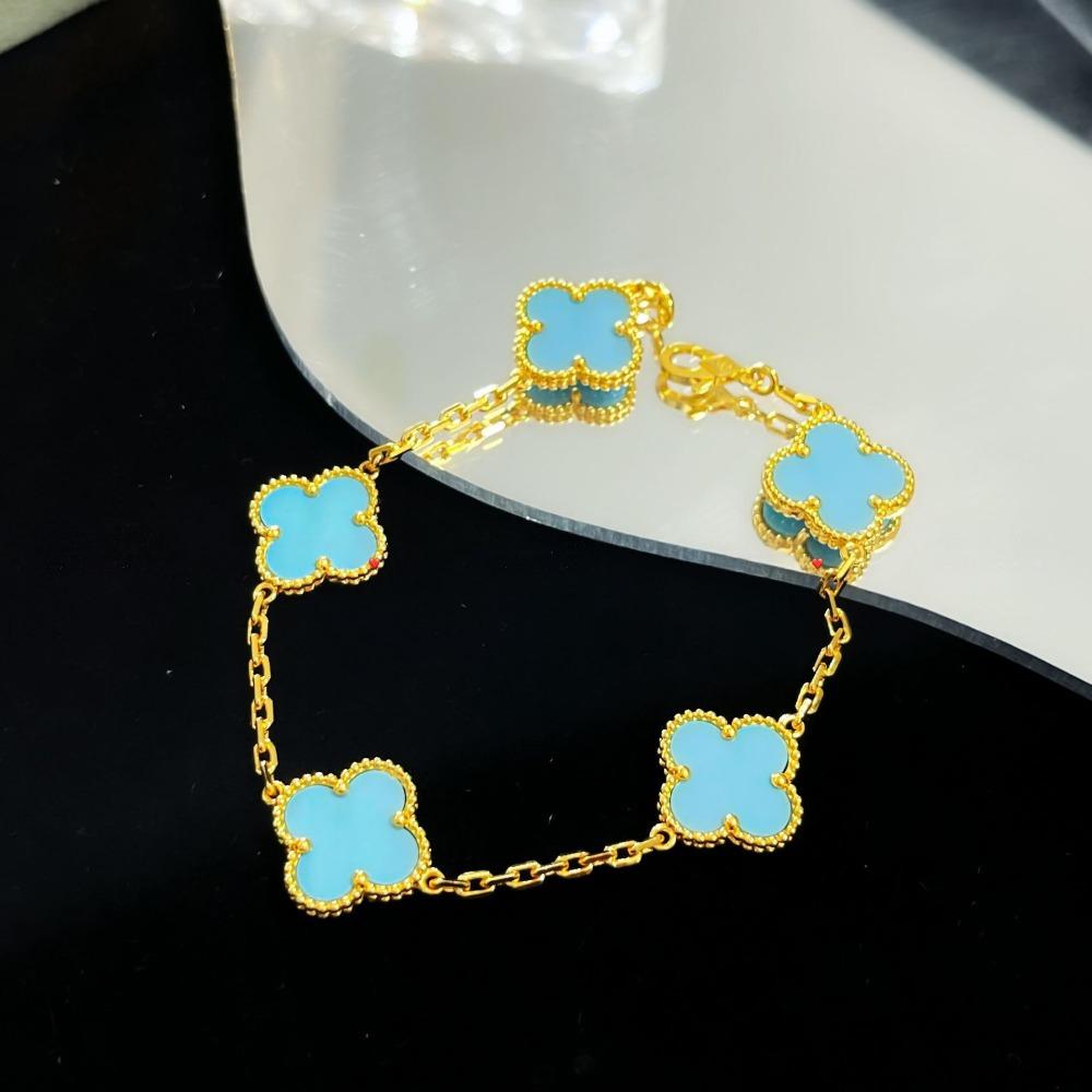 Браслет «Четырехлистный клевер» с пятью цветками, версия High, натуральный фиолетовый халцедон, лазерная CNC-резьба, 18 карат, не тускнеющий, женский браслет