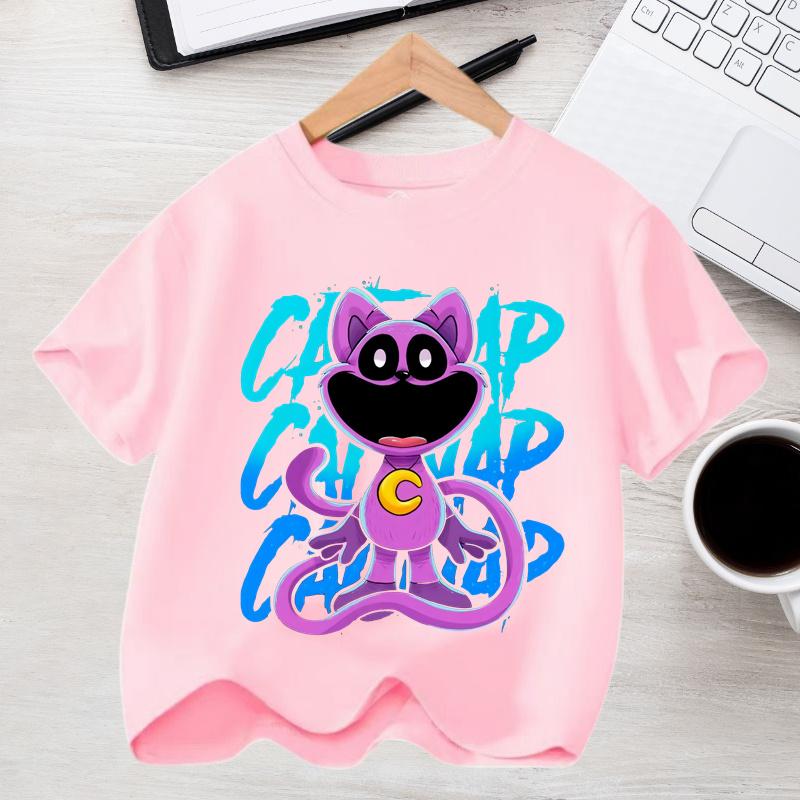Kids Dropped Shoulder Short-sleeved T-shirt Summer Pure Smilings Critterss Cotton Round Neck Bottoming Shirt Student Sportswear