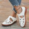 Ретро сандалии с плоским носком для женщин Летние сандалии Большие туфли с липучками Женские одинарные туфли