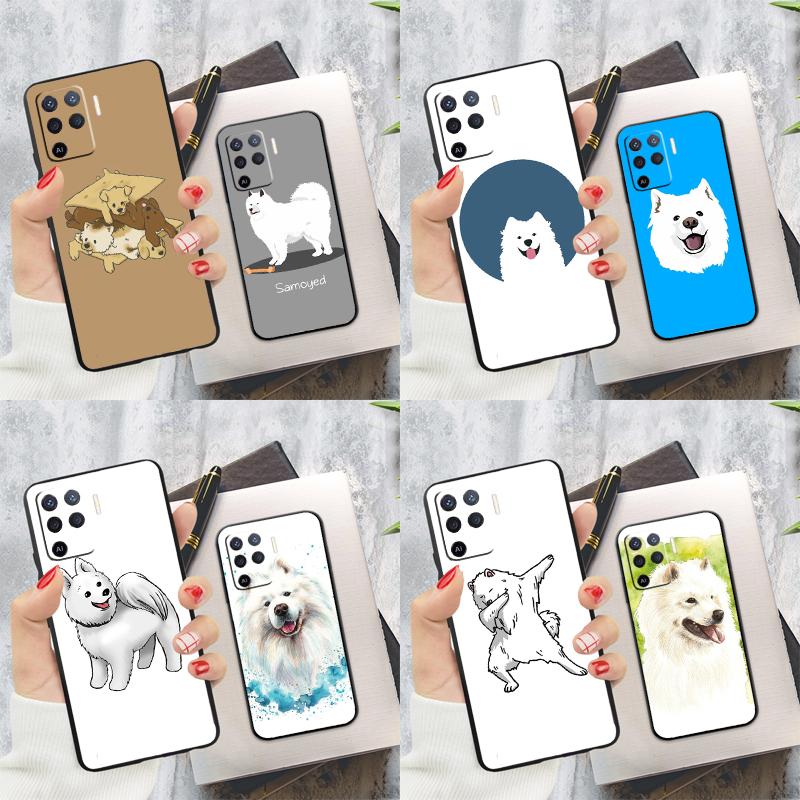 Cartoon Samoyed Dog Phone Case For Oppo A96 A76 A16 A74 A53 A54 A94 A15 A17 A52 A72 A57S A58 A78 A98 A79 Cover