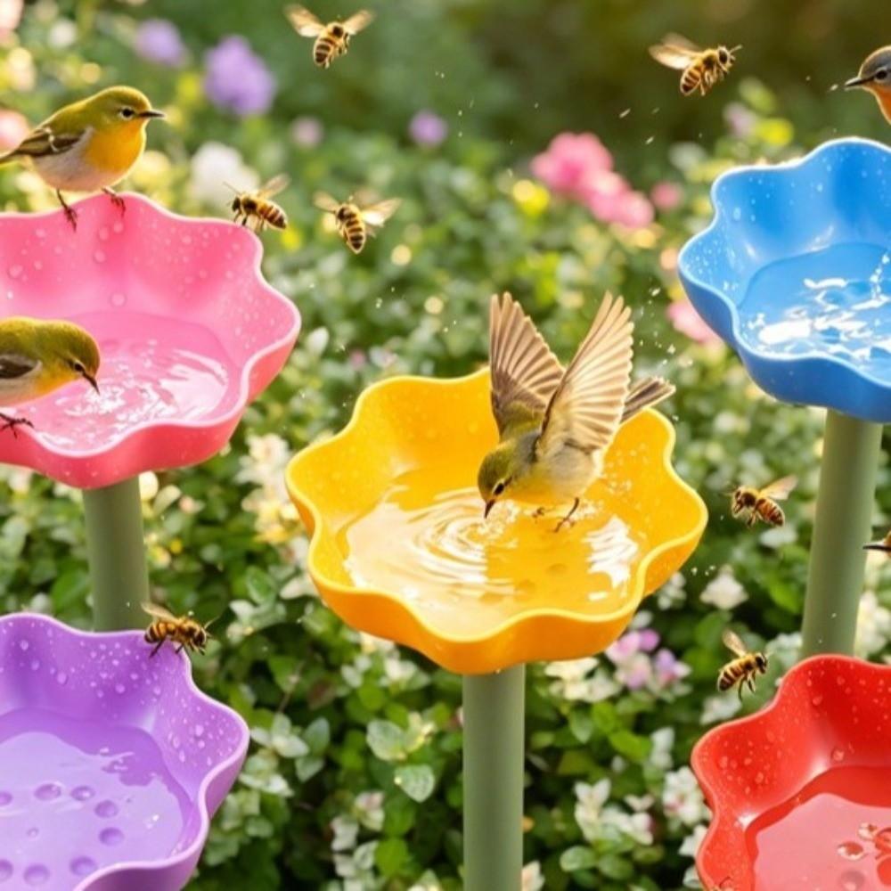 Detachable Flower Shape Garden Birdbath Weather Resistant Bird Water Feeder Yard